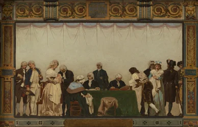 Szkic ratusza w 20. dzielnicy: Naissance, patrie, devoir, droits