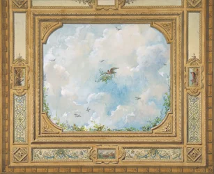 Projekt sufitu ozdobionego chmurami i ptakami, 1830-97. Twórcy: Jules-Edmond-Charles Lachaise, Eugène-Pierre Gourdet.