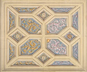 Projekt sufitu kasetonowego ozdobionego rinceaux, 1840-97. Twórcy: Jules-Edmond-Charles Lachaise, Eugène-Pierre Gourdet.