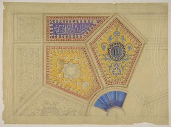 Projekt do dekoracji malarskiej sufitu kasetonowego, II poł. Twórcy: Jules-Edmond-Charles Lachaise, Eugène-Pierre Gourdet.