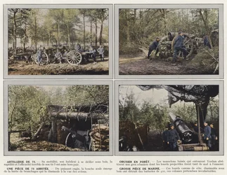 Artyleria 75 mm, haubica w musztrze, jedna sztuka 75 mm w osłonie, duża sztuka morska