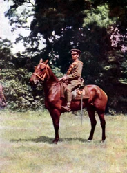 Jeździec brytyjskiej kawalerii podczas bitwy nad Marną na wschód od Paryża, wrzesień 1914 (autochrom)