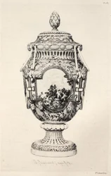 Historia sztuki ceramicznej: opisowe i filozoficzne studium ceramiki wszystkich epok i wszystkich narodów: Francja: Sèvres - miękka porcelana - waza upamiętniająca bitwę pod Fontenoy (Tablica XI)
