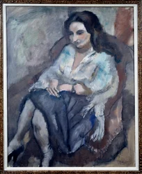 Portret Andree. Portret siedzącej kobiety. Obraz Julesa Pascina (1885-1930)