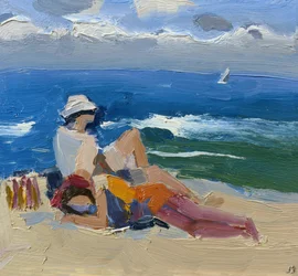 Figurki nad morzem, St Ives (olej na pokładzie)