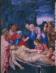 Złożenie do grobu, z faksymile brewiarza króla hiszpańskiego Filipa II, 1569 (pergamin)