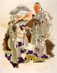 Humorous Wine Illustration 1946.Illustration autorstwa Julien Pavil