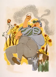 Humorous Wine Illustration 1946.Illustration autorstwa Julien Pavil