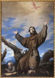 Stygmatyzacja św. Franciszka z Asyżu. Obraz warsztatu Jose de Ribera dit il Spagnoletto „Hiszpan” (1591-1652), olej na płótnie