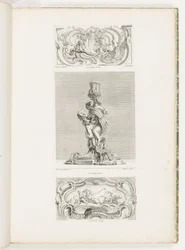 Ozdobny panel z fontanną muszlową otoczony girlandami i wolutami, pl. 22 w Oeuvre de Juste-Aurèle