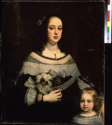 Portret kobiety i małej dziewczynki (Portret damy i małej dziewczynki). Obraz Justusa Suttermansa (1597-1681). Olej na płótnie, 89 x 74 cm, ok. 1660. Sztuka flamandzka, styl barokowy. Muzeum Sztuk Pięknych im. Puszkina w Moskwie.