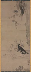 Mnich naprawiający szaty w porannym słońcu Choyo Hotetsu, ok. 1930 r. 1350 lub wcześniej.