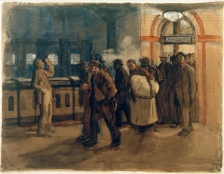 K. Kollwitz, powracający pracownicy na stacji kolejowej Lehrter