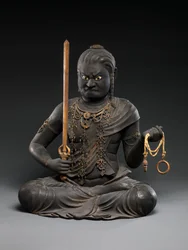 Fudō Myōō, początek XIII wieku (lakier i złoto z kryształem)
