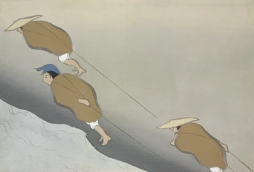 Hikifune, z Momoyo-gusa (Świat rzeczy) t. II, wyd. 1909 (kolorowy drzeworyt blokowy)