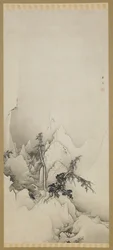Pejzaż zimowy: wąwóz, okres Edo, 1883 (tusz na papierze)
