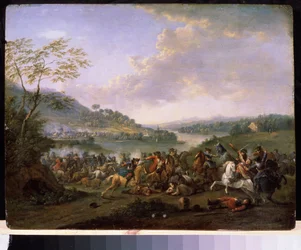 „Potyczka wojskowa” (Potyczka kawalerii) Kawaleria walcząca podczas bitwy. Obraz Karela Breydela (1678-1733) Państwowe Muzeum Osiedle Archangielskoje, Moskwa
