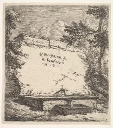 Frontyspis ze schodkową fontanną, kamienna ściana z dziobkiem nalewającym wodę do re..., 1652.