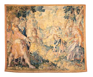 Mitologiczny gobelin z Delft przedstawiający scenę z Orlando Furioso, autorstwa Franciscusa Spierinckxa