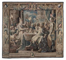Cleopatra Entertains Antony; gobelin, około 1640 (wełna i jedwab o splocie płóciennym z wełnianą osnową gobelinu)