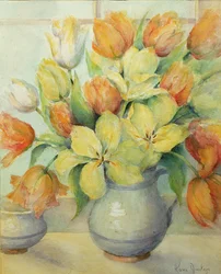 Tulipany Mendla i Darwina na parapecie