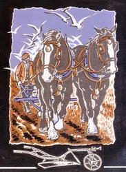 Pług, 1997 (linoryt i wc na papierze)