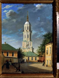 Krivokolenny pereulok a Moscou (Krivokolenny pereulok w Moskwie). Peinture de Karl Pietrowicz Bodri (1812-1894). Huile sur toile, 55,3 x 39,7 cm
