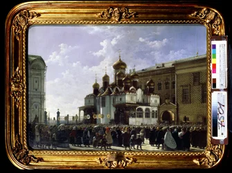 Procesja wielkanocna pod katedrą Zwiastowania Marii w Moskwie. Obraz Karola Pietrowicza Bodriego (1812-1894). Olej na płótnie, 61 x 85 cm
