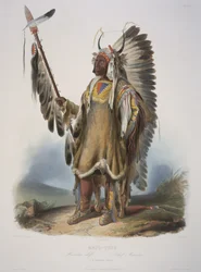 Mato-Tope, wódz Mandanów, rytowany przez J. Hurlimana, opublikowany w 1839 roku