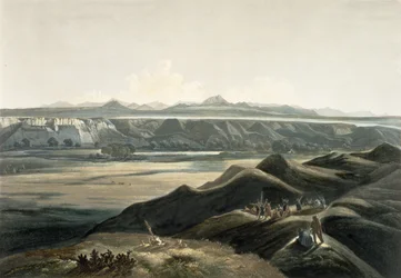 Widok Gór Skalistych, tablica 44 z tomu 2 "Podróży po wnętrzu Ameryki Północnej", rytował Sigismond Himely (1801-72) 1844 (akwatinta)
