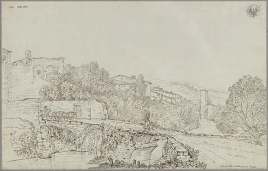 Widok na Rieti w Apeninach z mostem nad Velino