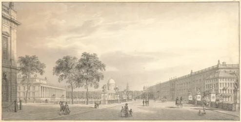 Berlin, Unter den Linden. Widok na Lustgarten z mostem Schlossbrücke, Starym Muzeum, katedrą i pałacem