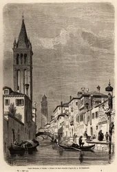 Kanał Rezonico, rysunek Karla Girardeta (1813-1871), ilustrujący podróż Adalberta de Beaumont do Wenecji, ok. 1850 r. Grawer w „”Le tour du monde””, pod redakcją Edouarda Chartona