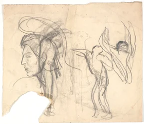 Głowa mężczyzny z profilu, Rzymianie (kopia?) i dwie akwaforty przedstawiające nagie postacie męskie