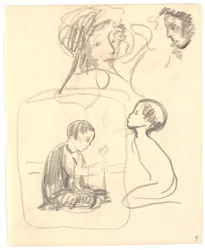 Dwa szkice „Sadzenie chłopca” („Hoppat”), nad dwiema głowami żeńskimi