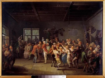 Rekrutacja do XVIII-wiecznych tancerzy płaszczowych Karczmarzy. Obraz Karla Pitza (1756-1795)