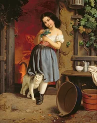 Młoda dziewczyna z kotem, 1866 olej na płótnie