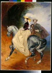Jeźdźcy: portrety Eugeniusza Mussarda (ok. 1814-1896) i jego żony Emilie (ok. 1832-1896) - Praca Karla Pavlovicha Briullova (Brioullova) (1799-1852)