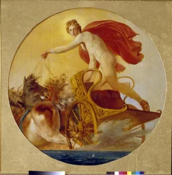 Phoebus jeżdżący rydwanem słońca (Phoebus jeżdżący końmi słońca). Obraz Karla Pavlovicha Briullova (Bryullov) (1499-1852), olej na płótnie. XIX-wieczna sztuka rosyjska, romantyzm. Państwowe Muzeum Rosyjskie w Sankt Petersburgu.