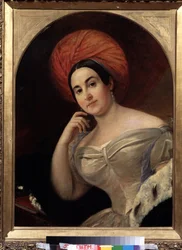 „Portret de la comedienne Ekaterina Semyonova (1786-1849)”” Peinture de Karl Pavlovich Briullov (Brioullov) (1799-1852) Centralne Muzeum Teatralne im. A. Bakhrushina w Moskwie