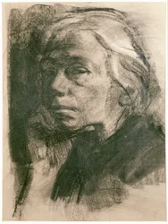 Kaethe Kollwitz, autoportret (węgiel na papierze)