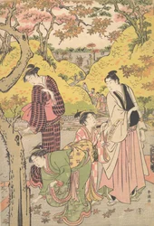 Młody mężczyzna, dwie młode kobiety i dziewczyna na pikniku, ca. 1789.
