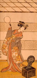 Aktor Arashi Sangoro II w roli żeńskiej, Katsukawa Shunsho (1726-1792), drzeworyt, Japonia, Cywilizacja japońska