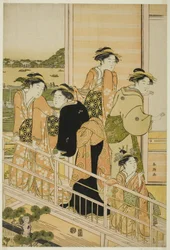 Kobiety na balkonie herbaciarni Yoshiwara