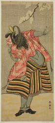 Aktor Ichikawa Danjuro V jako Hei Shinno Masakado w sztuce Hana no O-Edo Masakado Matsuri, wystawionej w teatrze Ichimura w jedenastym miesiącu 1789 r.