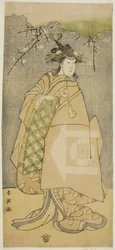 Aktor Iwai Kiyotaro jako Kewaizaka no Shosho w sztuce Gohiiki no Hana Aikyo Soga, wystawionej w teatrze Kawarazaki w pierwszym miesiącu 1794 r.