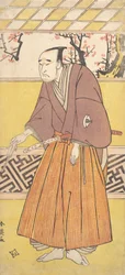 Aktor Onoye Matsusuke I, jako mężczyzna trzymający w prawej ręce zamknięty wachlarz, ca. 1780.