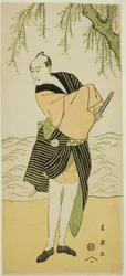 Aktor Sawamura Sojuro III jako Ume no Yoshihei w sztuce Suda no Haru Geisha Katagi, wystawionej w teatrze Kiri w pierwszym miesiącu 1796 r.