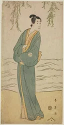 Aktor Segawa Kikunojo III jako Chokichi w sztuce "Suda no Haru Geisha Katagi" wystawionej w teatrze Kiri w pierwszym miesiącu 1796 r.