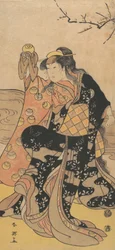 Czwarty Iwai Hanshiro jako kobieta trzymająca kryształową kulę i tańcząca na brzegu…, ca. 1788.